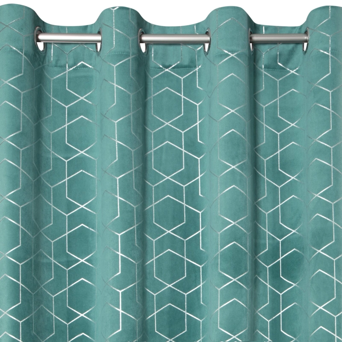 Záves 135x250 cm zamatový tyrkysový strieborný na kovové krúžky MANDI