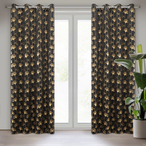Záves 135x250 cm zatemňovací čierno-zlatý na kovové krúžky CLARA