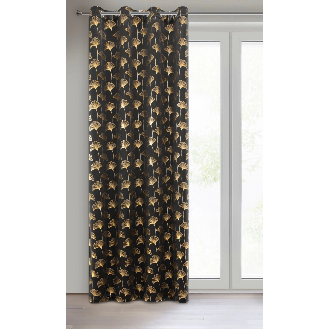 Záves 135x250 cm zatemňovací čierno-zlatý na kovové krúžky CLARA