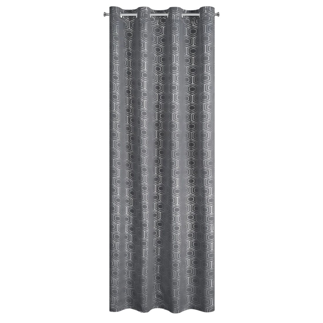 Záves 135x250 cm zatemňovací grafitový so striebornou geometrickou potlačou na kovové krúžky
