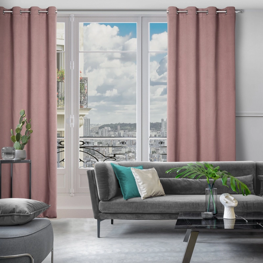 Záves 135x250 cm zatemňovací púdrovoružový na kovové krúžky AMARO