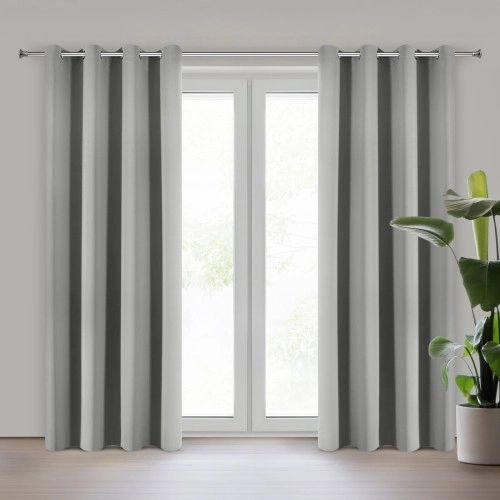 Záves 135x250 cm zatemňujúci matný polyestrer sivý na kovové krúžky ADLEY