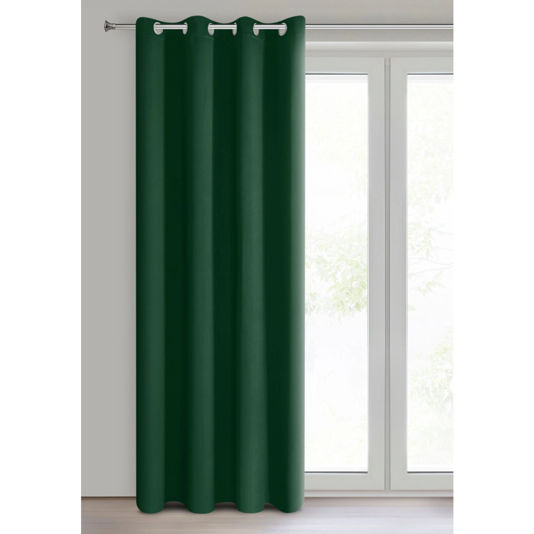 Záves 135x250 cm zatemňujúci matný tmavozelený na kovové krúžky LOGAN