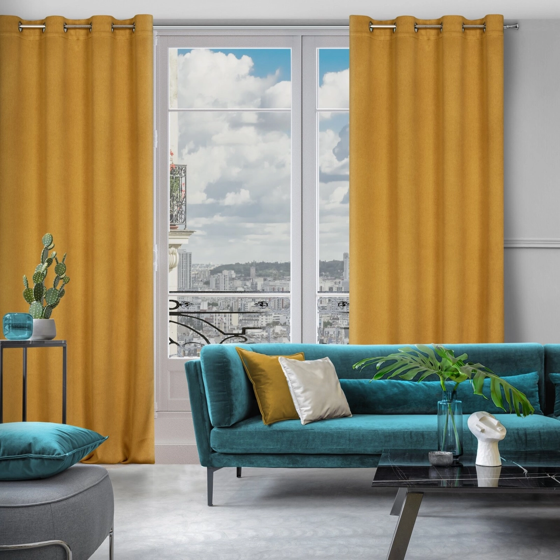 Zatemňovací závěs 135 × 250 cm medový na kovových kroužcích CARLO