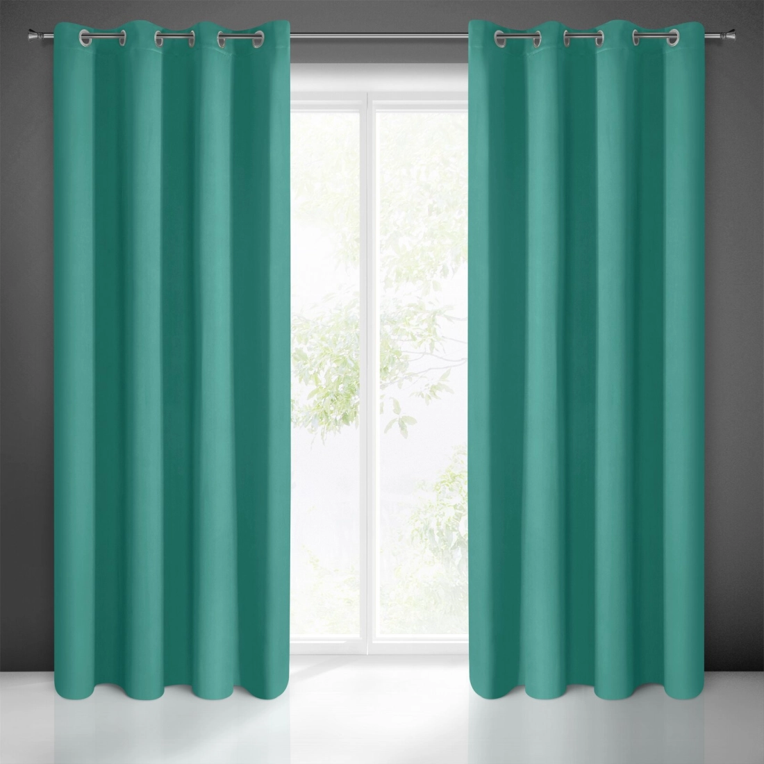 Záves 135x250 cm zatemňujúci polomatný tyrkysový na kovové krúžky LOGAN
