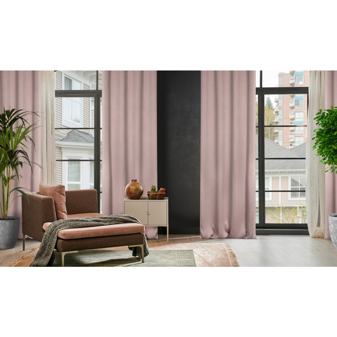 Závěs 135 x 250 cm zatemňovací polyester pudrově růžový na kovových kroužcích CARLO