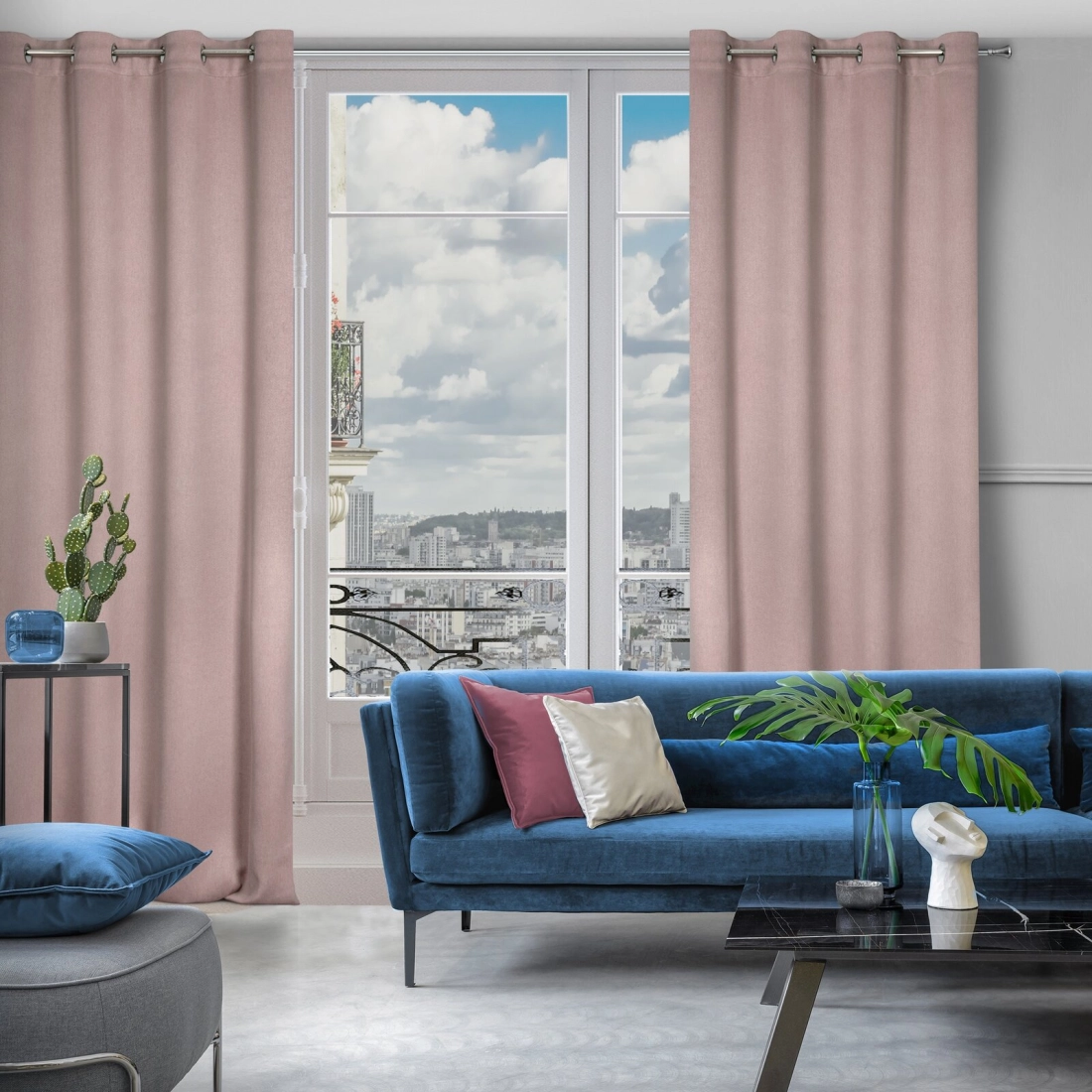 Závěs 135 x 250 cm zatemňovací polyester pudrově růžový na kovových kroužcích CARLO