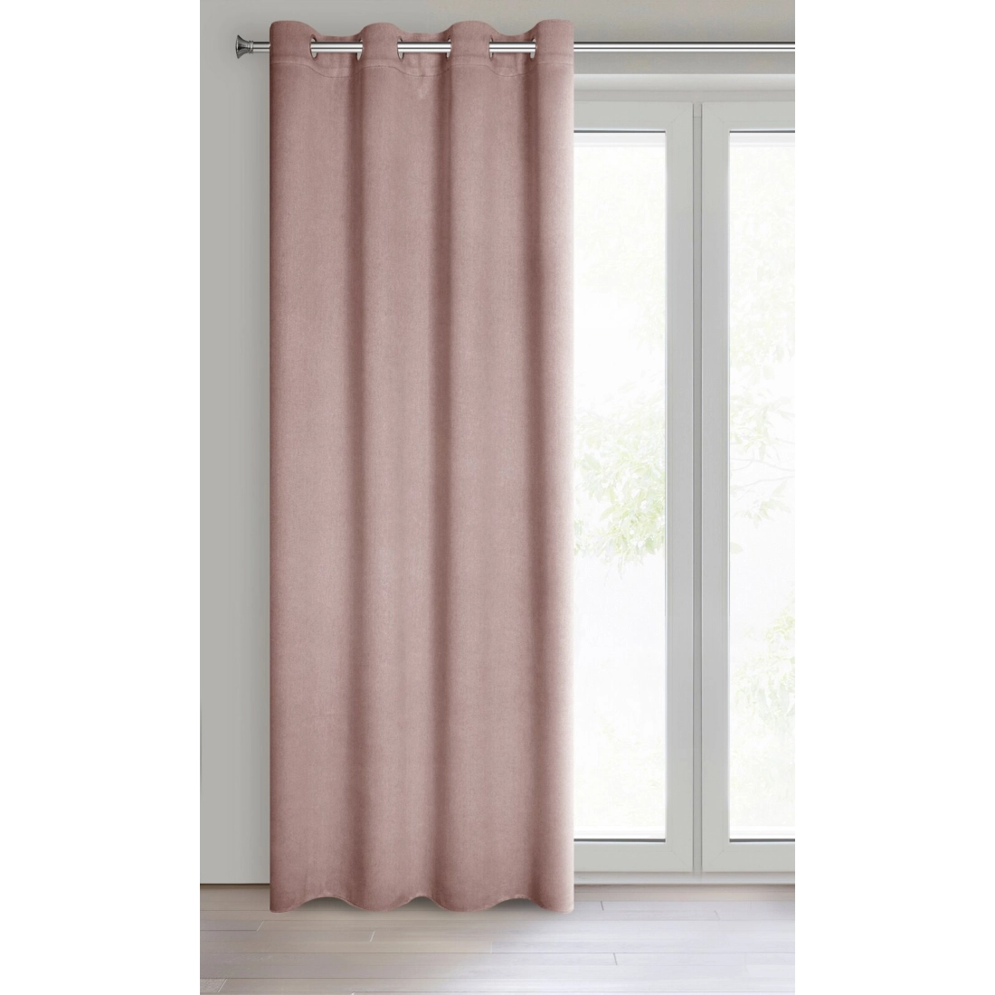 Závěs 135 x 250 cm zatemňovací polyester pudrově růžový na kovových kroužcích CARLO