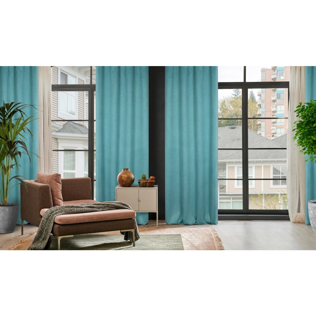 Závěs 135 × 250 cm zatemňovací tmavě tyrkysový na kovových kroužcích CARLO