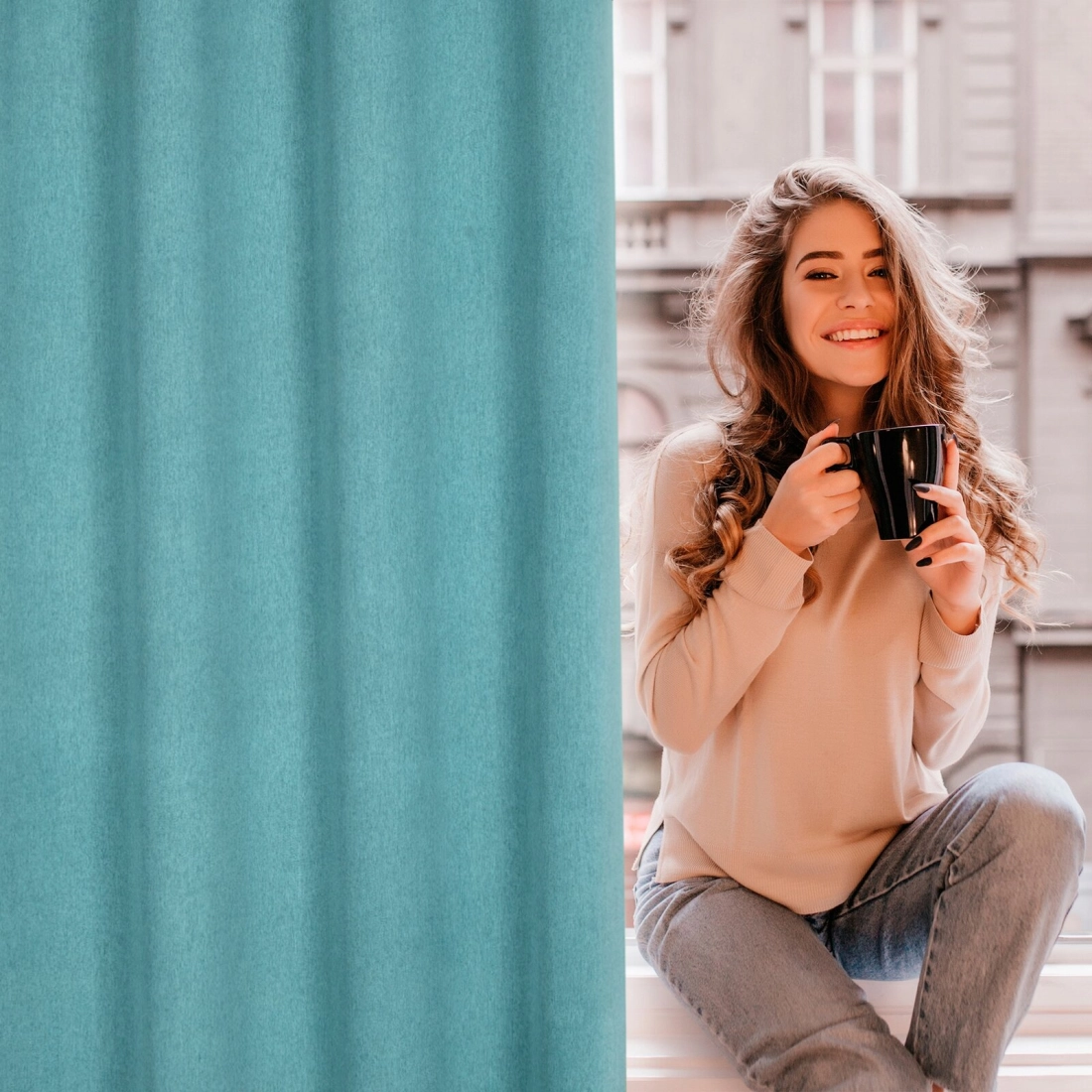 Závěs 135 × 250 cm zatemňovací tmavě tyrkysový na kovových kroužcích CARLO