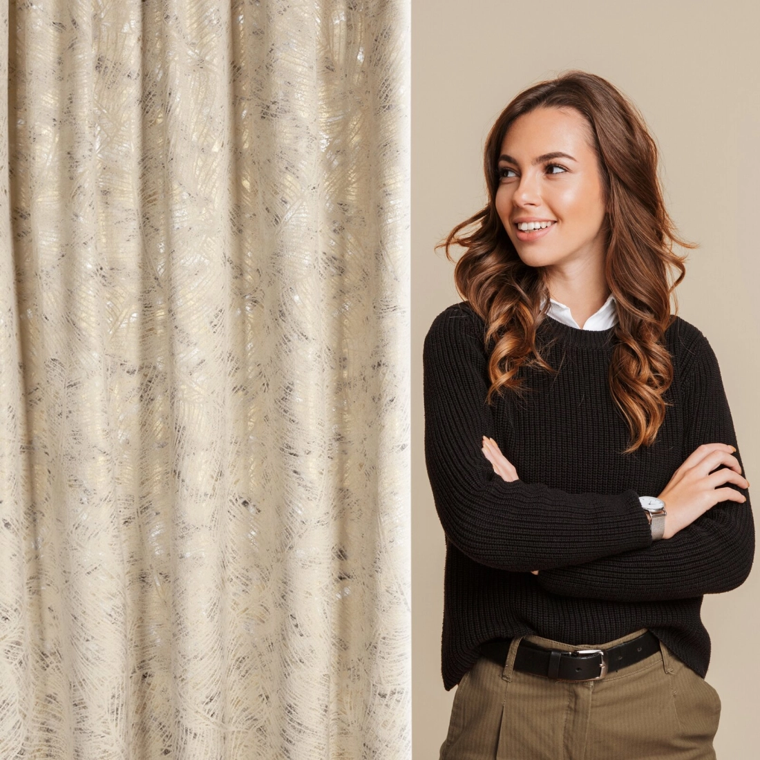 Záves 135x270 cm zamatový béžový šampanský taśma/tunel/žabki TULIA