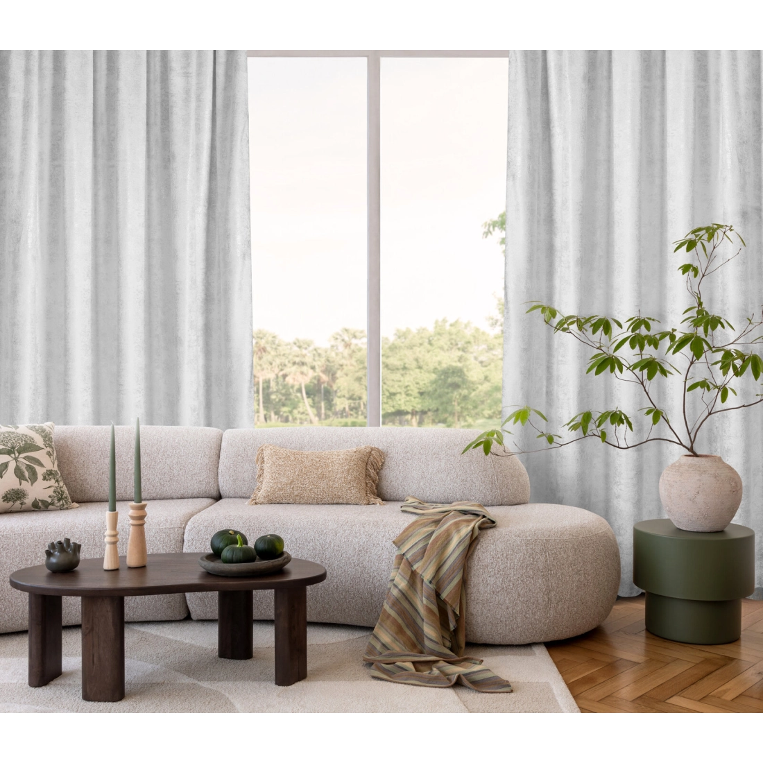 Záves 135x270 cm zamatový bielo strieborný na riasiacu pásku AVENA