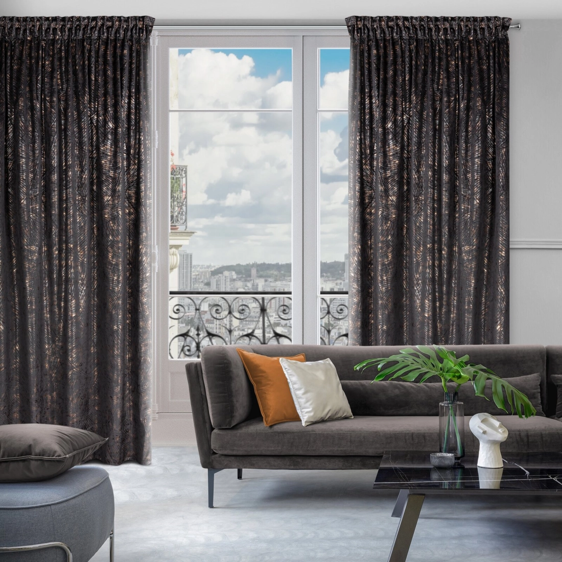 Záves 135x270 cm zamatový čierno šampanský na riasiacu pásku TULIA