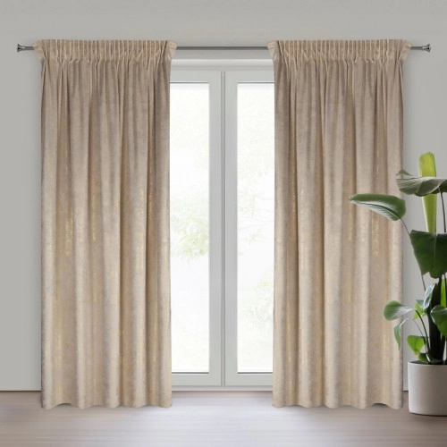 Záves 135x270 cm zamatový krémový strieborný na riasiacu pásku AVENA