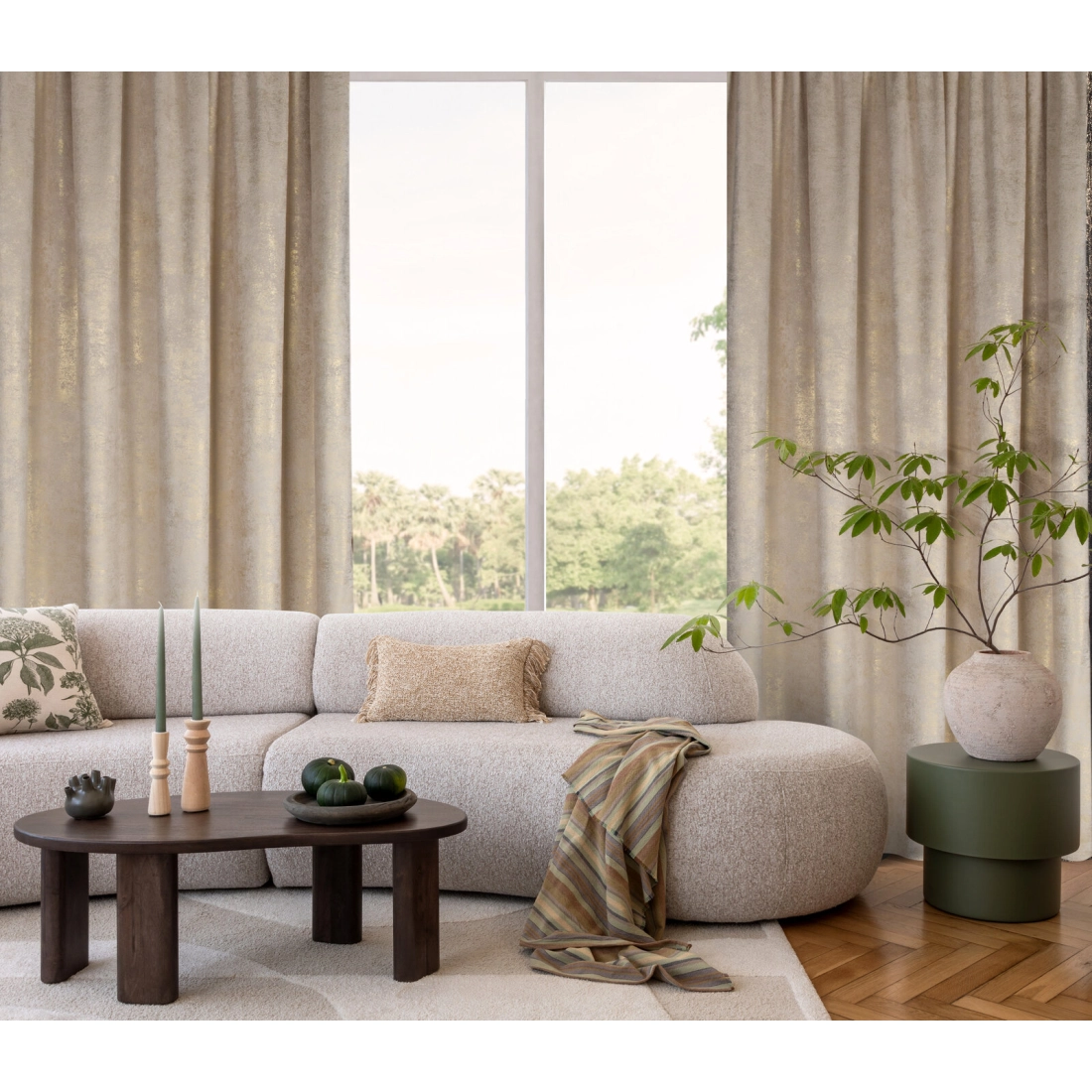 Záves 135x270 cm zamatový krémový strieborný na riasiacu pásku AVENA