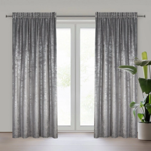 Záves 135x270 cm zamatový oceľový strieborný na riasiacu pásku AVENA