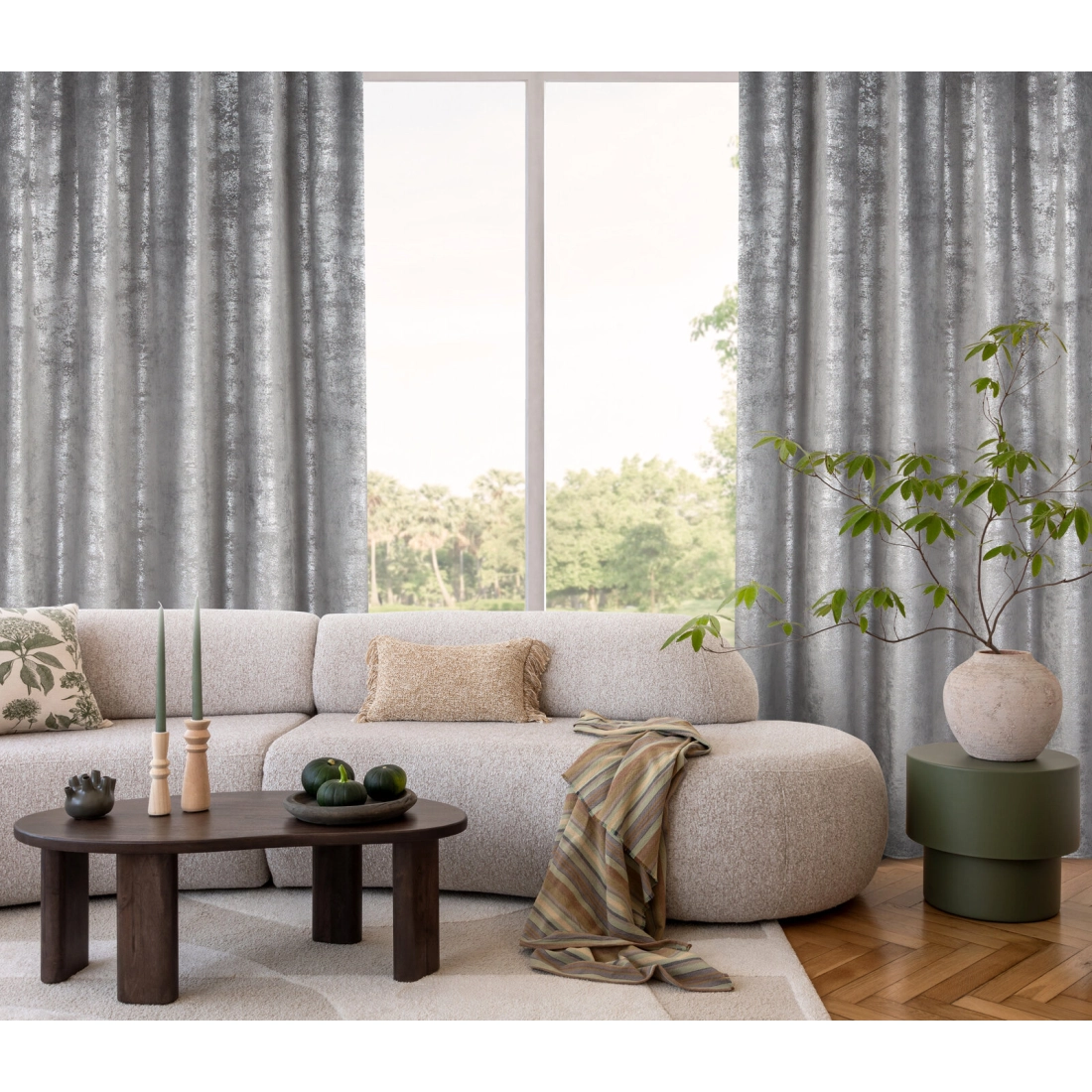 Záves 135x270 cm zamatový oceľový strieborný na riasiacu pásku AVENA