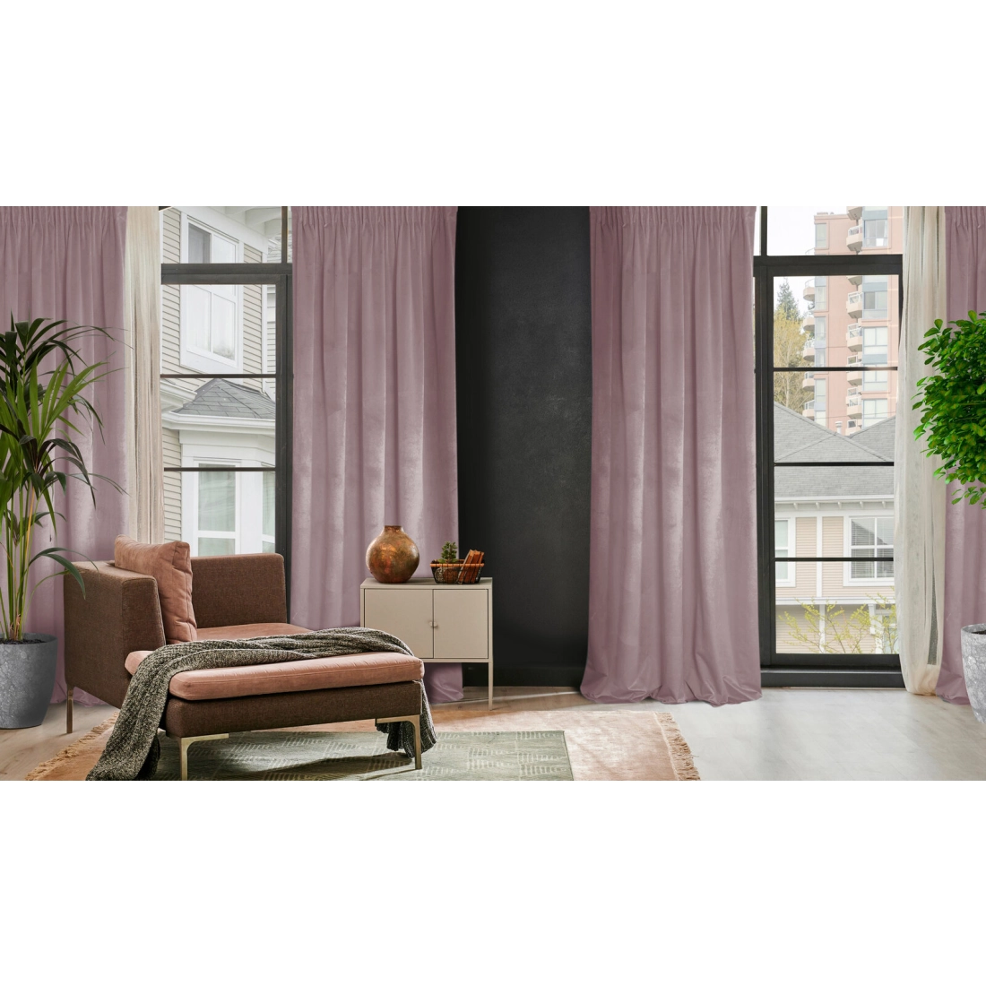 Záves 135x300 cm zamatový púdrovo ružový na riasiacu pásku ROSA Design 91