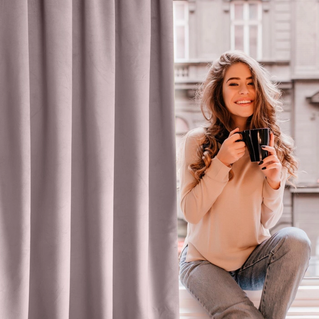 Záves 135x300 cm zamatový púdrovo ružový na riasiacu pásku ROSA Design 91