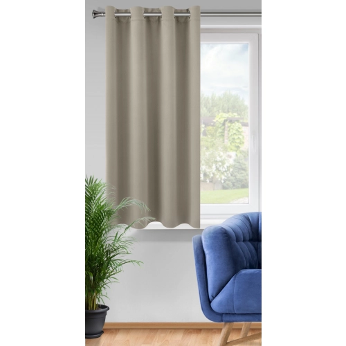 Zatemňovací matný závěs 140x175 cm v tmavě béžové barvě na kovových kroužcích LOGAN