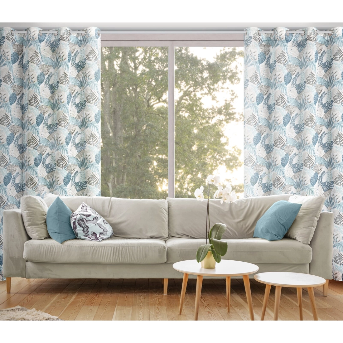 Závěs 140x250 cm bílo-modrý na kovové kroužky AMELA