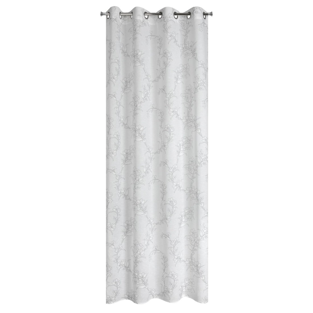 Závěs 140 × 250 cm bílo-šedý, etaminový, s květinovým vzorem, na kovových kroužcích FIORE