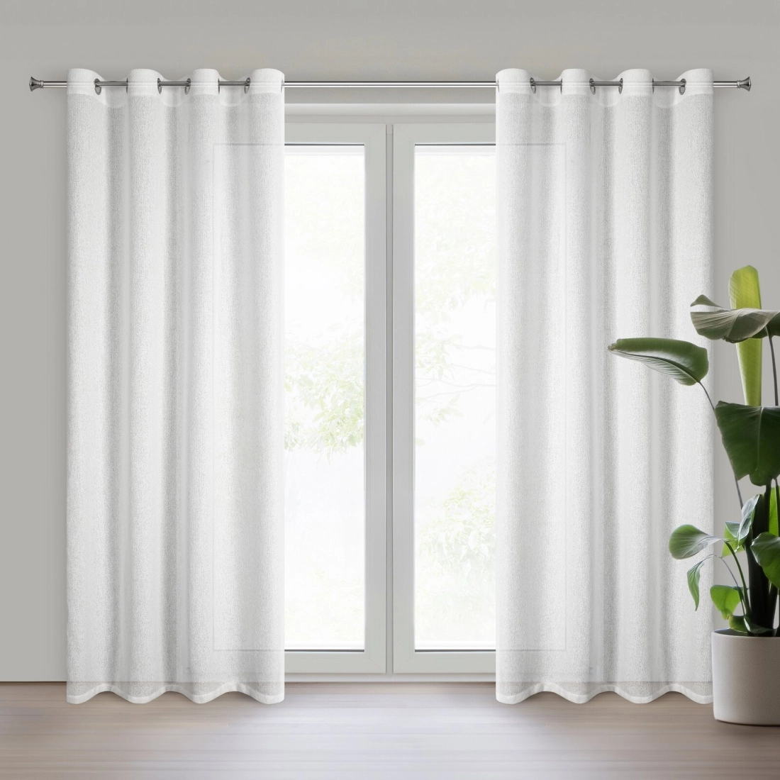 Závěs 140x250 cm bílostříbrný na kovové kroužky ESSI