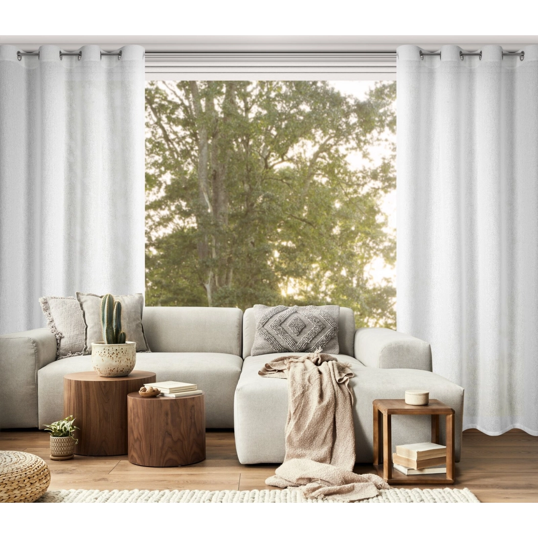 Závěs 140x250 cm bílostříbrný na kovové kroužky ESSI