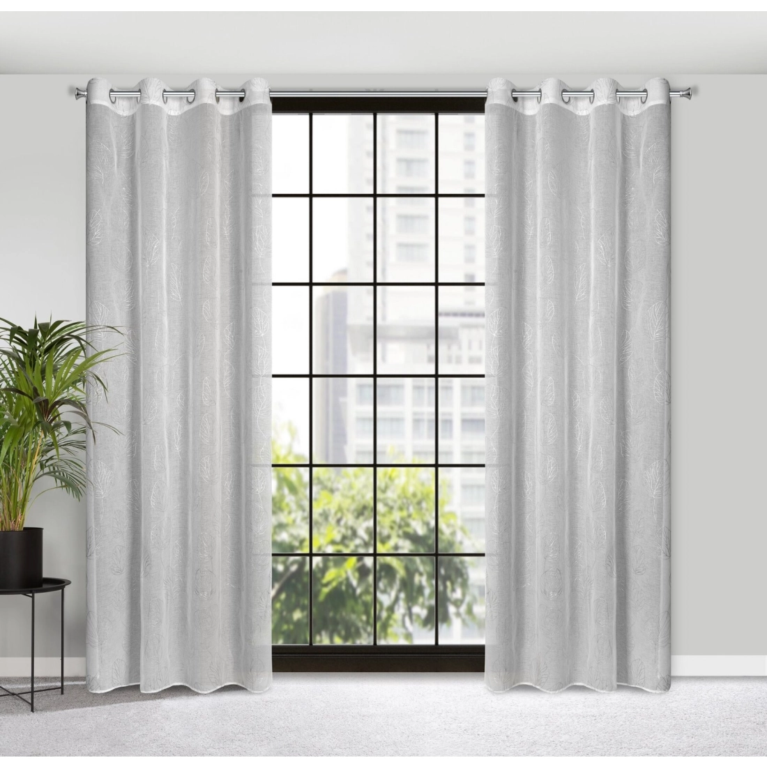 Záves 140x250 cm bielo strieborný na kovové krúžky LORI