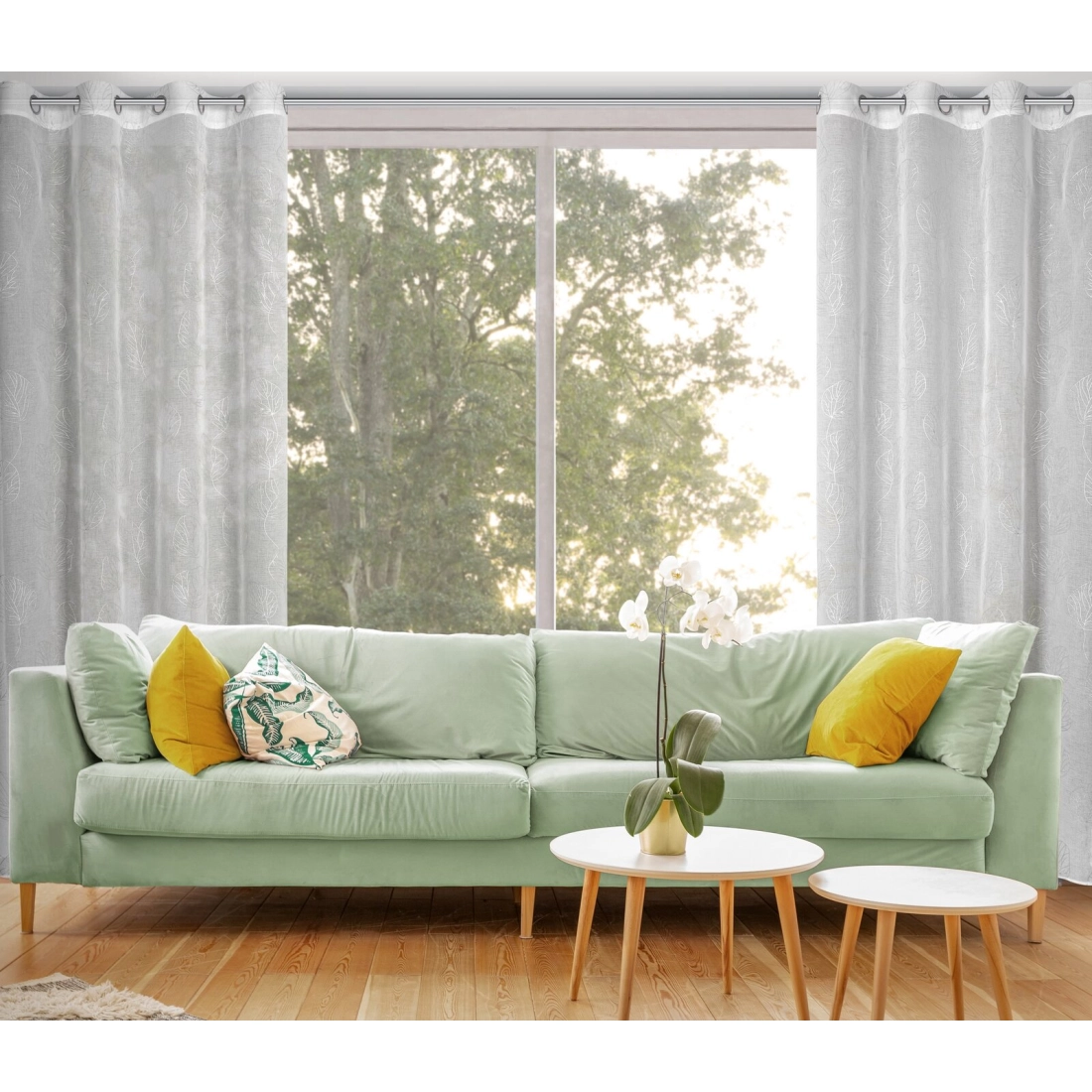 Záves 140x250 cm bielo strieborný na kovové krúžky LORI