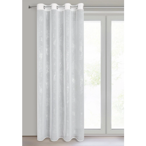 Závěs 140x250 cm bílo-stříbrný s květinovým motivem na kovové kroužky SAGI