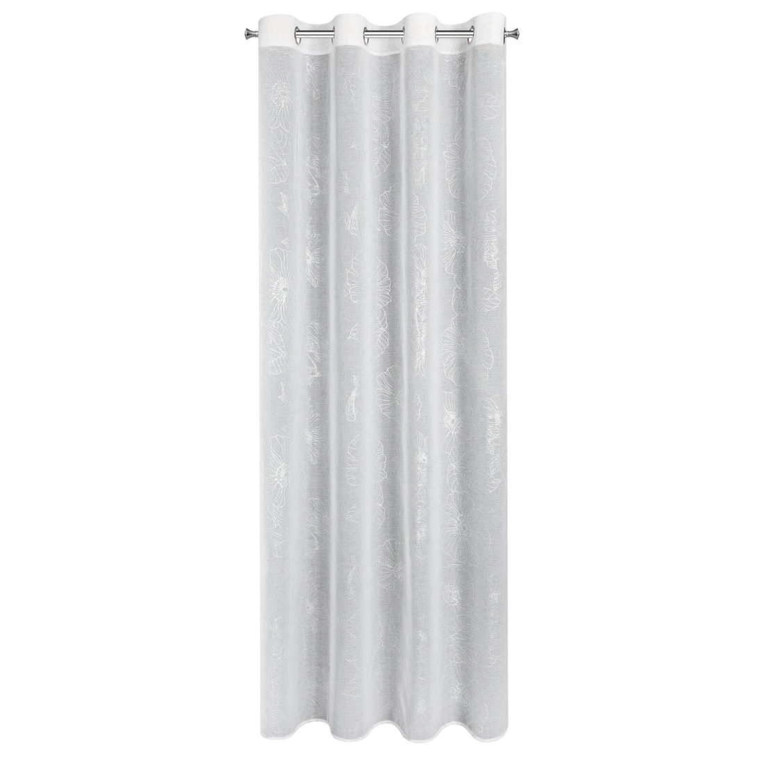 Závěs 140x250 cm bílo-stříbrný s květinovým motivem na kovové kroužky SAGI