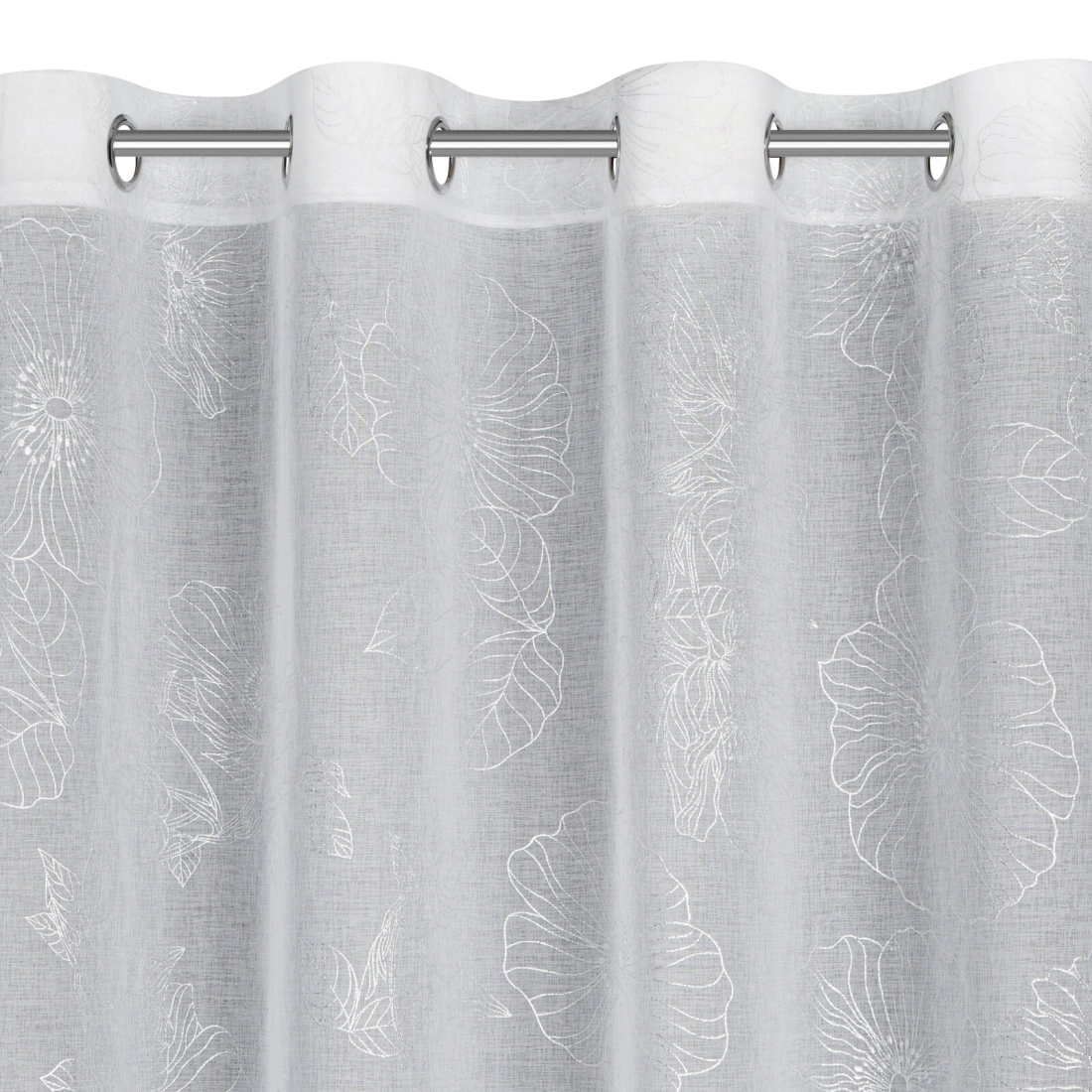 Závěs 140x250 cm bílo-stříbrný s květinovým motivem na kovové kroužky SAGI