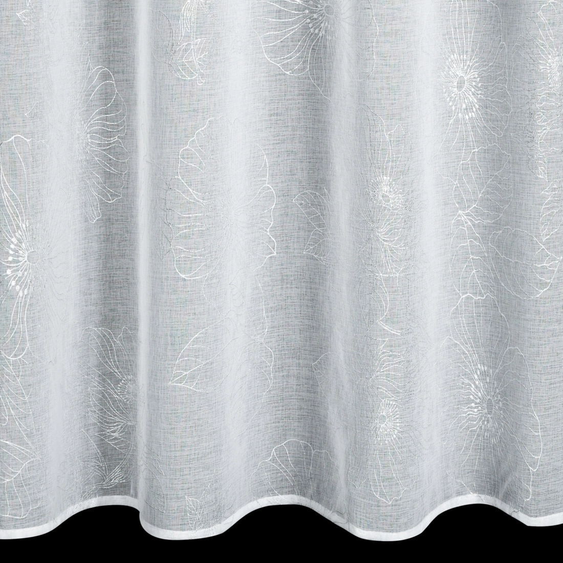 Závěs 140x250 cm bílo-stříbrný s květinovým motivem na kovové kroužky SAGI