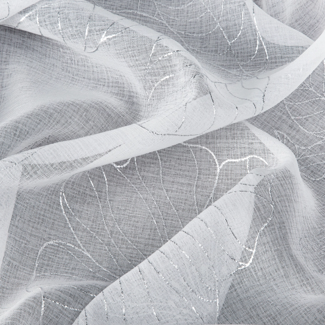 Závěs 140x250 cm bílo-stříbrný s květinovým motivem na kovové kroužky SAGI