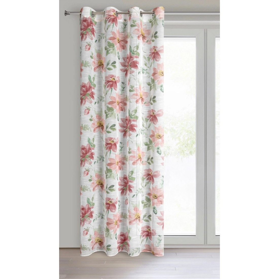 Závěs 140x250 cm bílý tmavě růžový na kovové kroužky DEBI