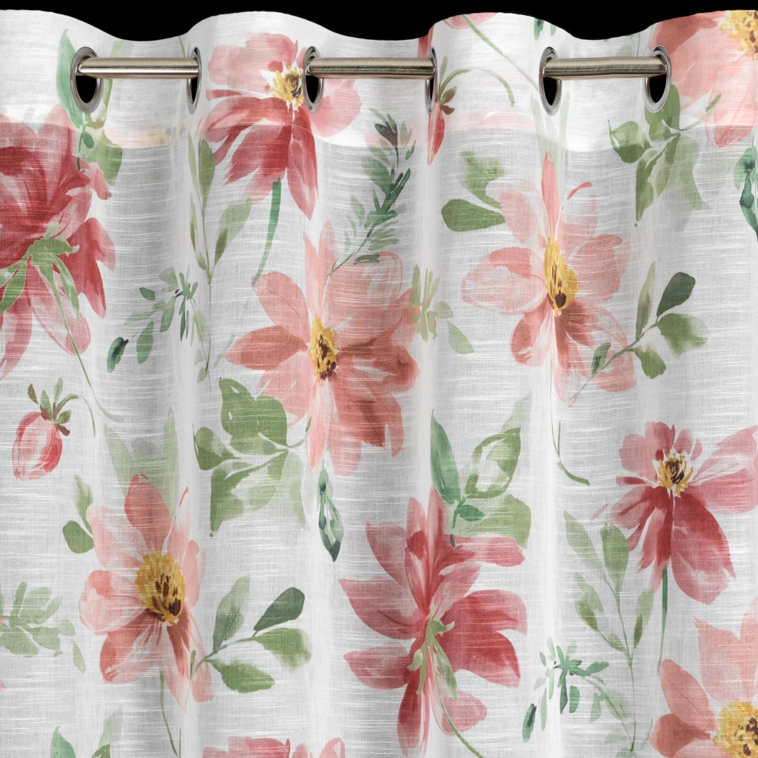 Závěs 140x250 cm bílý tmavě růžový na kovové kroužky DEBI