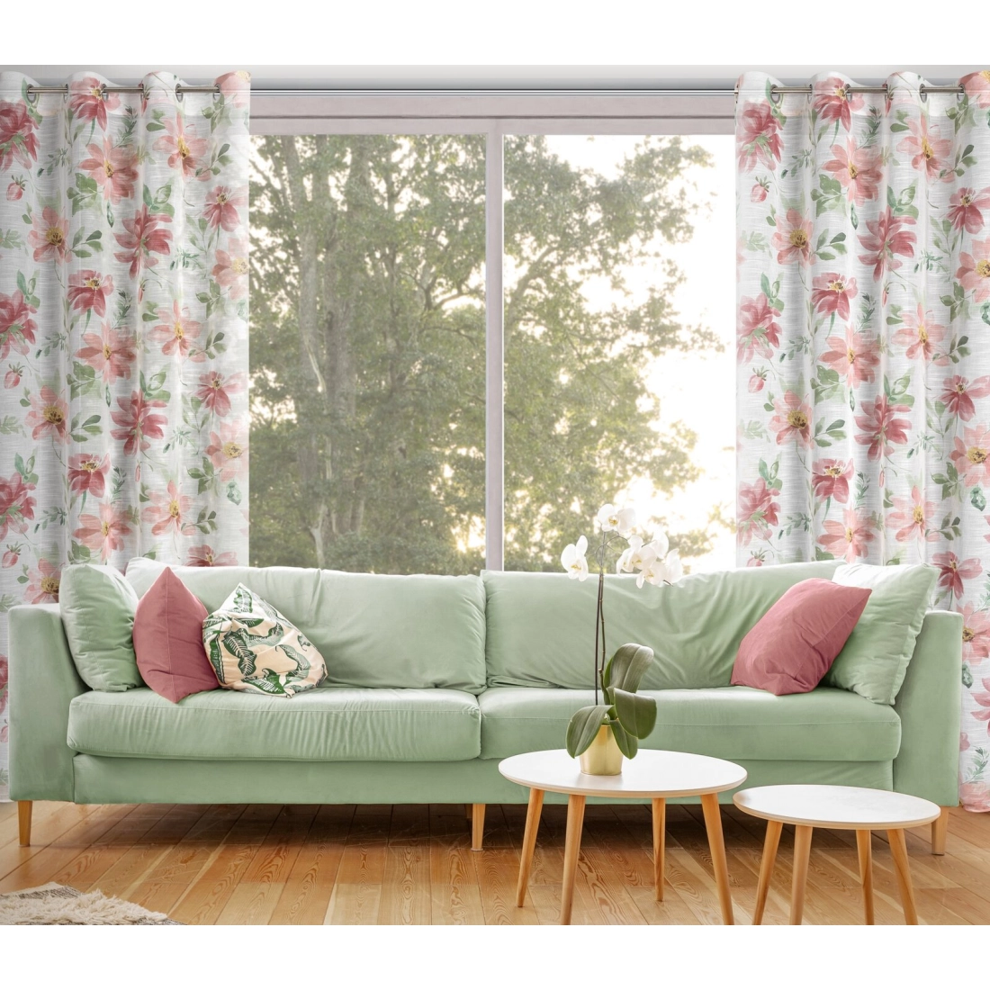 Závěs 140x250 cm bílý tmavě růžový na kovové kroužky DEBI