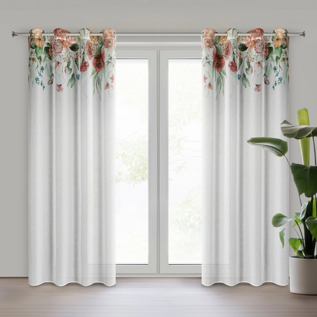 Závěs 140x250 cm bílý tmavě růžový na kovové kroužky RISA