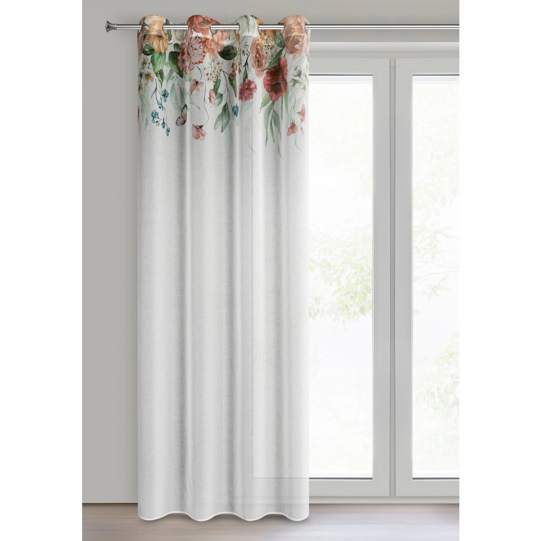 Závěs 140x250 cm bílý tmavě růžový na kovové kroužky RISA