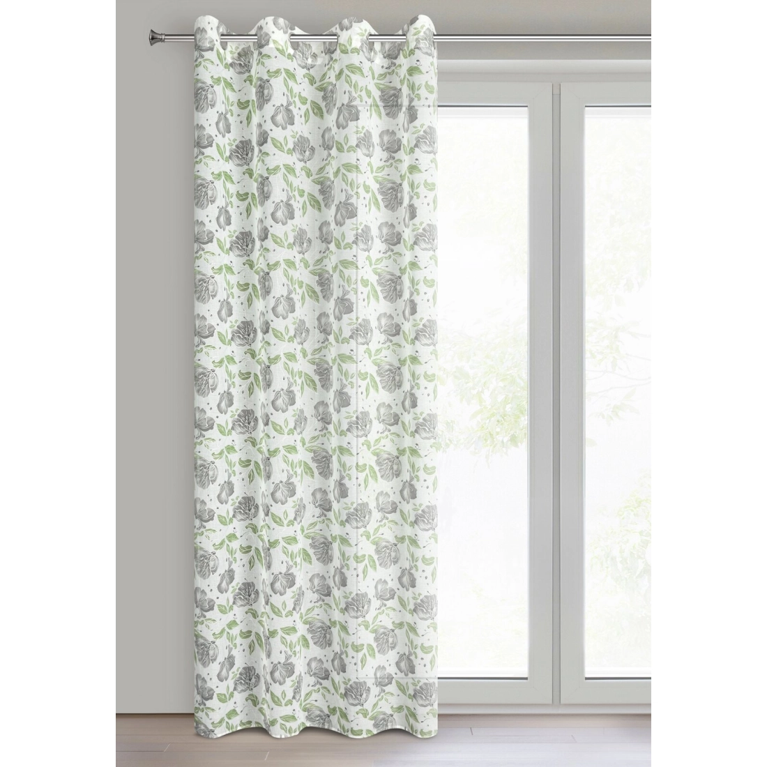 Záves 140x250 cm bielo zelený na kovové krúžky DARI