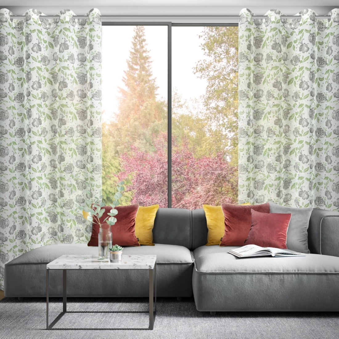 Záves 140x250 cm bielo zelený na kovové krúžky DARI