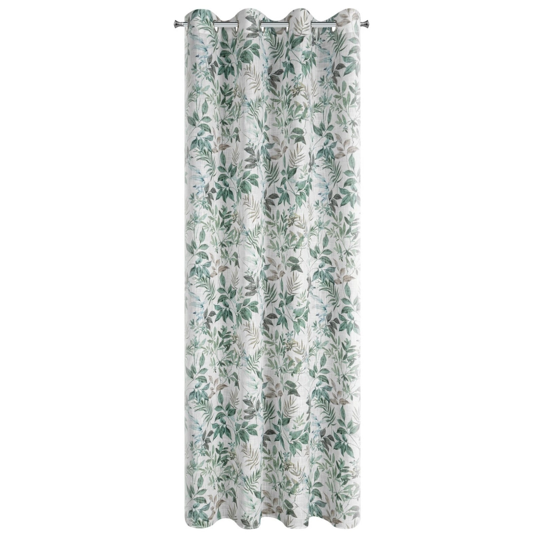 Záves 140x250 cm bielo-zelený s motívom listov na kovové krúžky AMANDA