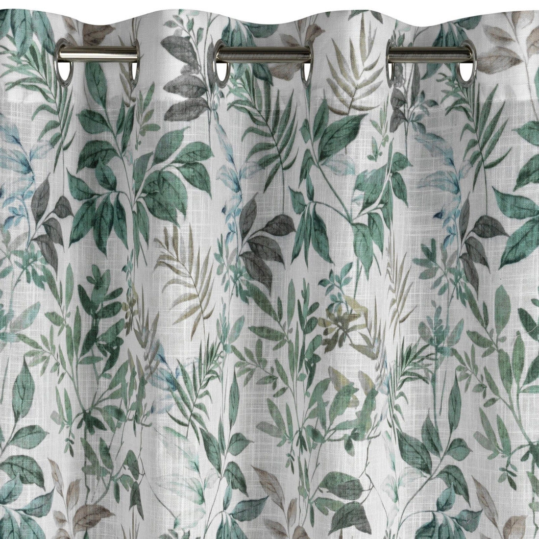 Záves 140x250 cm bielo-zelený s motívom listov na kovové krúžky AMANDA
