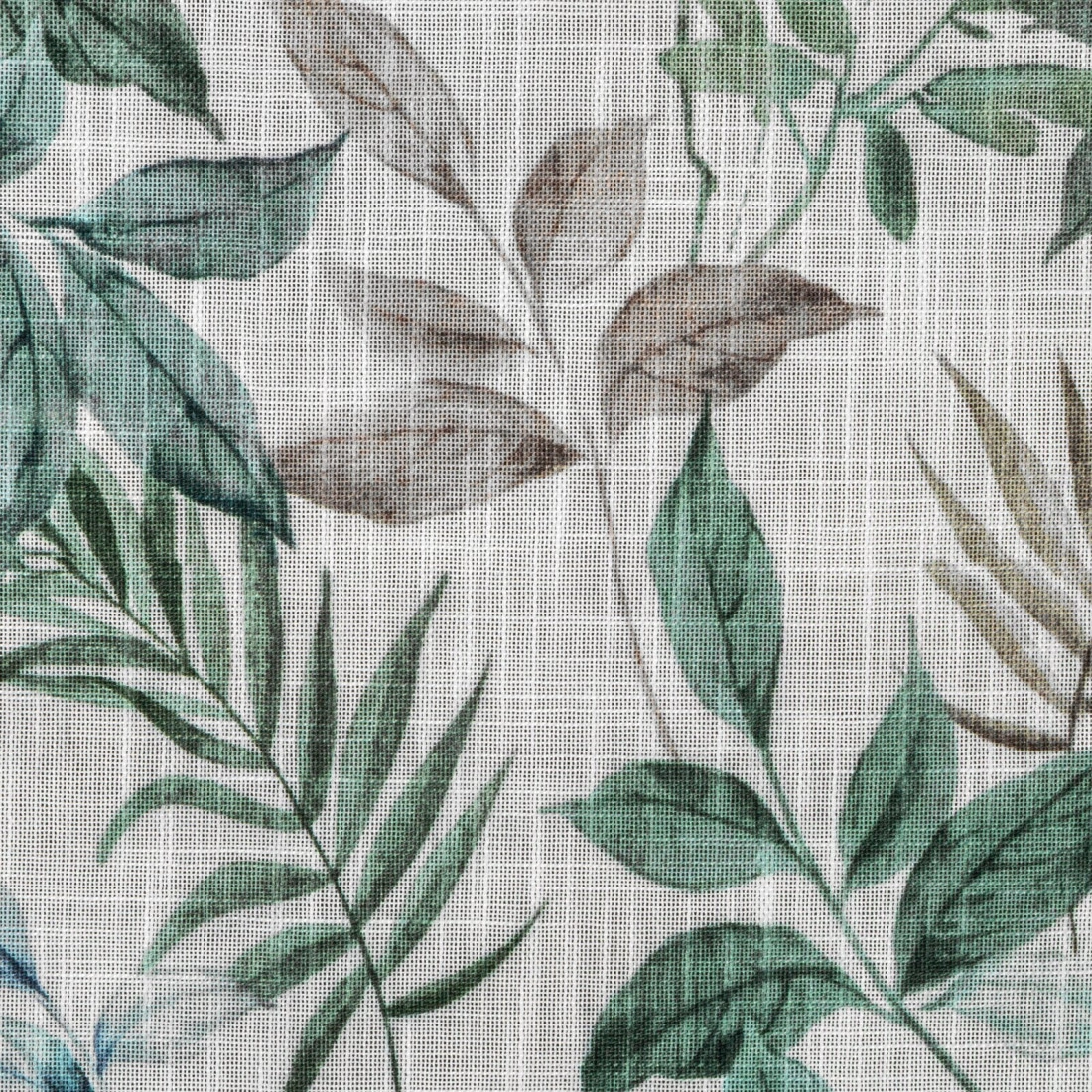 Záves 140x250 cm bielo-zelený s motívom listov na kovové krúžky AMANDA