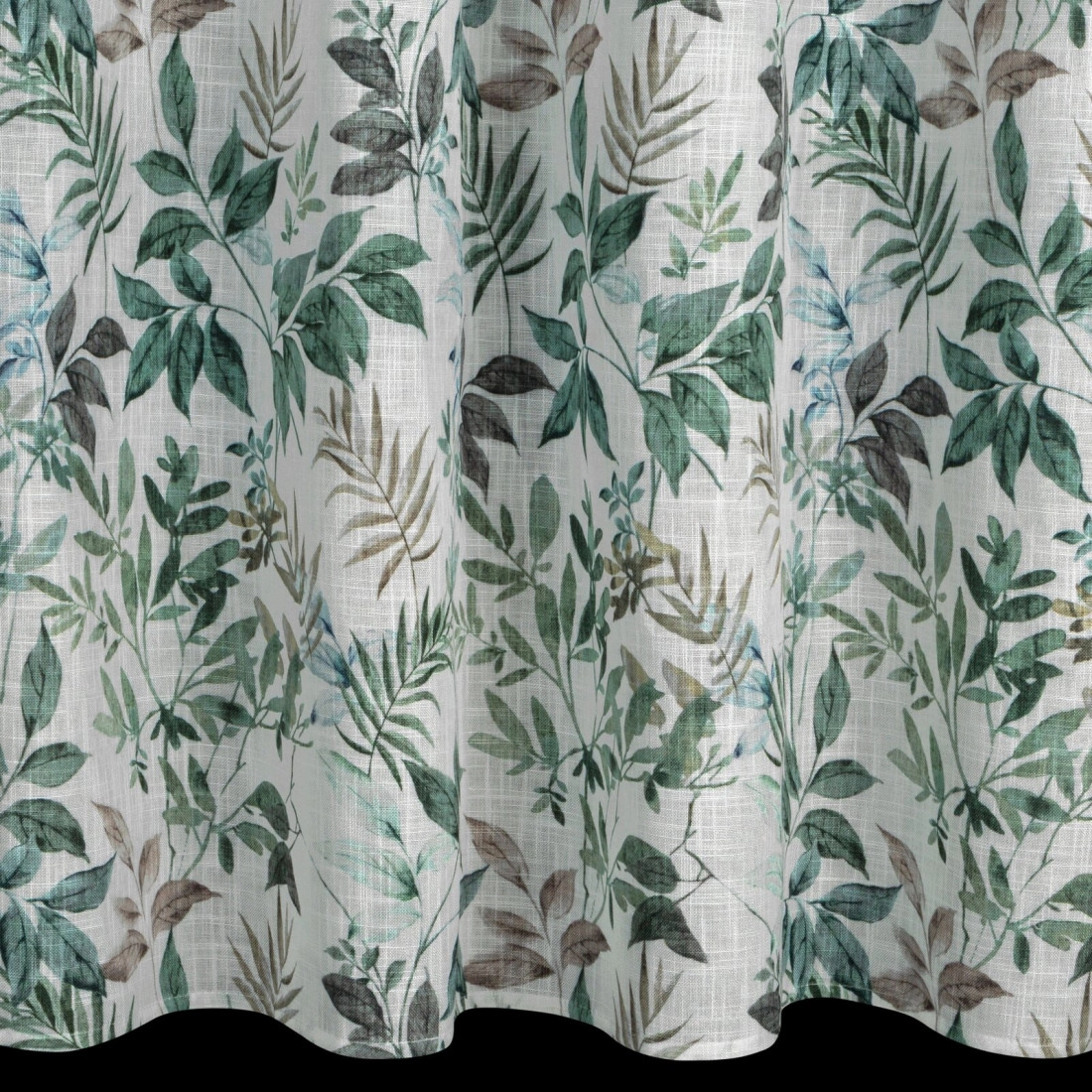 Záves 140x250 cm bielo-zelený s motívom listov na kovové krúžky AMANDA