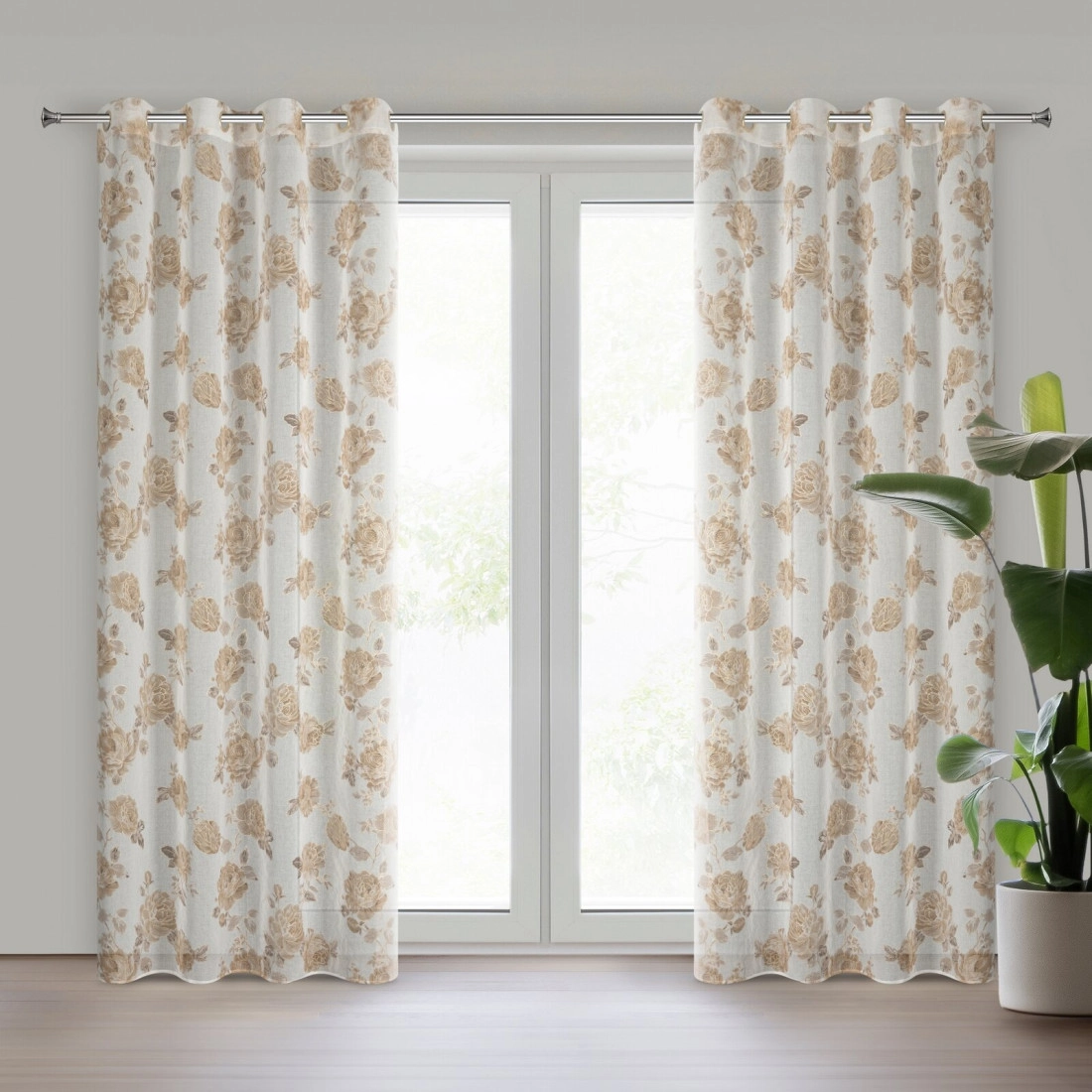 Záves 140x250 cm biely béžový na kovové krúžky MELA