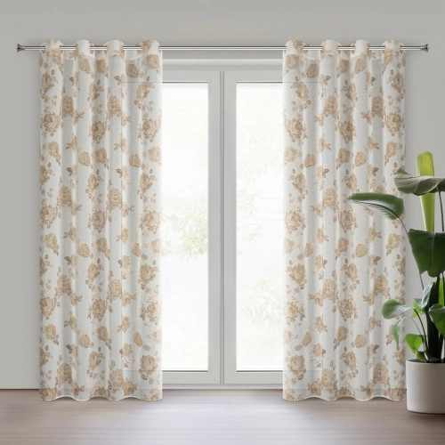 Záves 140x250 cm biely béžový na kovové krúžky MELA