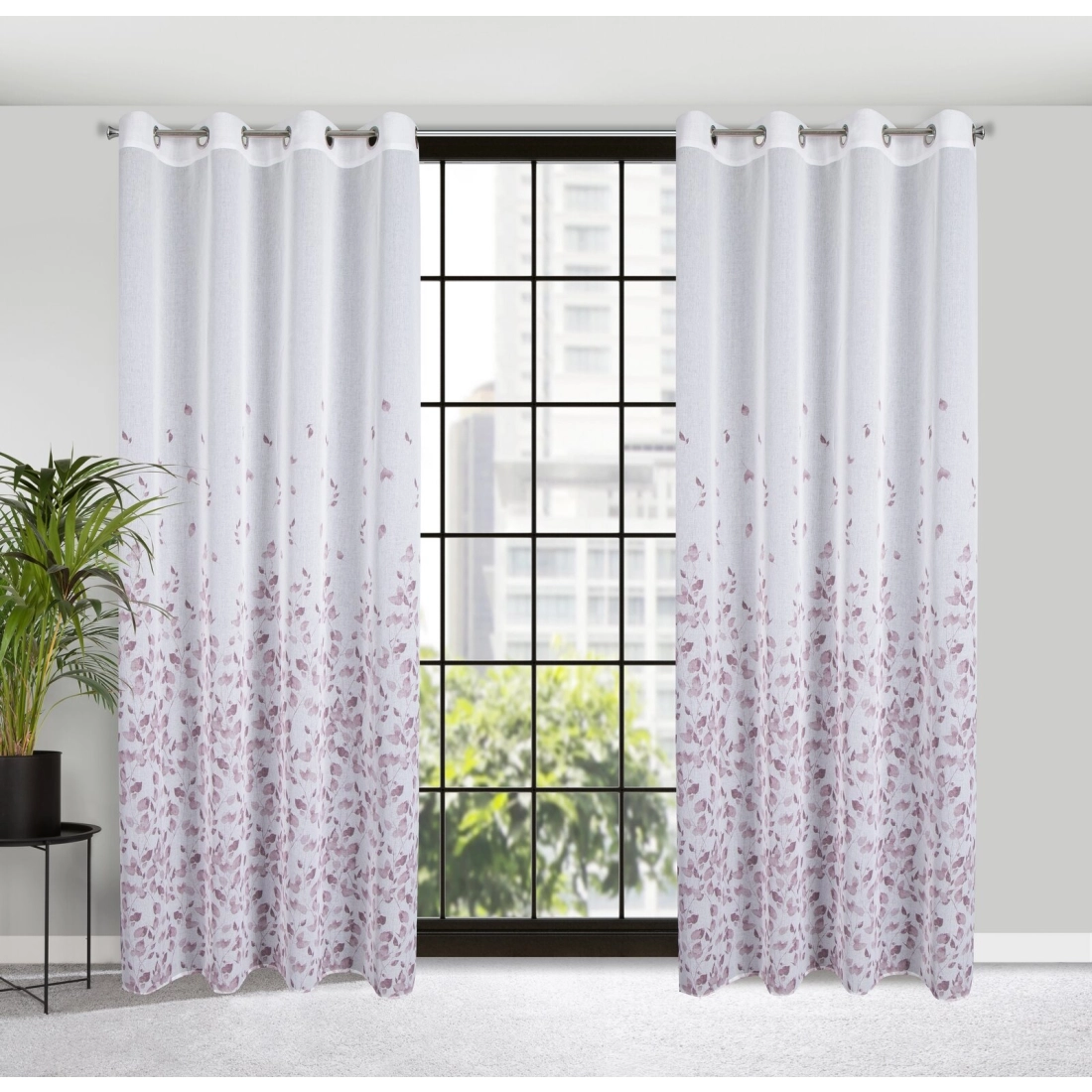 Záves 140x250 cm biely, fialový na kovové krúžky NOEMI