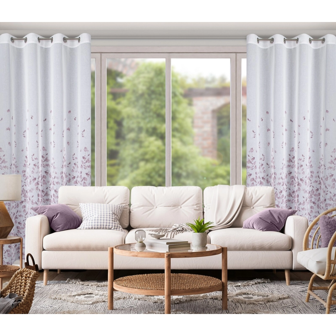 Záves 140x250 cm biely, fialový na kovové krúžky NOEMI
